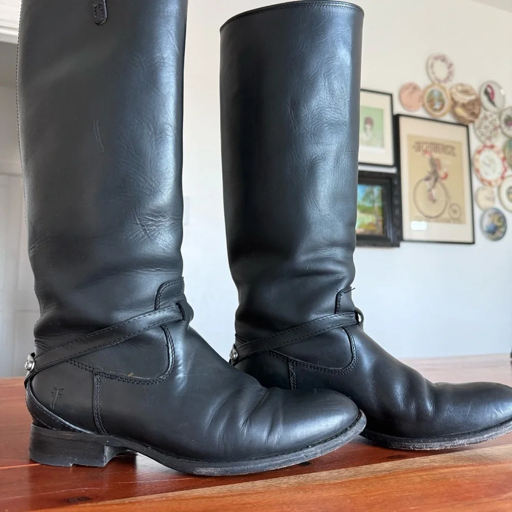 Frye Black Leather Knee-High Riding Boots